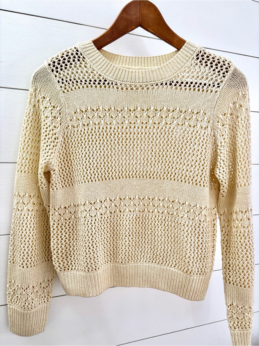 Crochet-Like Sweater Tween Kid Size 11-12 Year Off White/Cream
